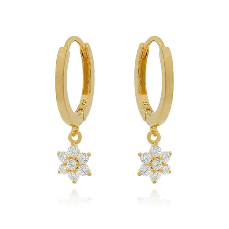 Silver Filled Flower Star Drop Hoop Earrings Zircon Dangle EarCuffs