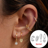 Silver Filled Flower Star Drop Hoop Earrings Zircon Dangle EarCuffs