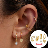 Silver Filled Flower Star Drop Hoop Earrings Zircon Dangle EarCuffs