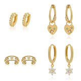 Silver Filled Flower Star Drop Hoop Earrings Zircon Dangle EarCuffs