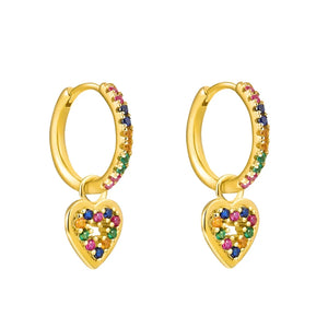 Silver Heart Dangle Earrings Colorful Zircon Hoop Drop Wedding Jewelry