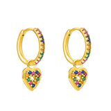Silver Heart Dangle Earrings Colorful Zircon Hoop Drop Wedding Jewelry