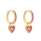 Silver Heart Dangle Earrings Colorful Zircon Hoop Drop Wedding Jewelry