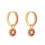 Heart Hoop Earrings Red Zircon Dangle Jewelry