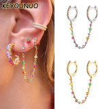 Silver Filled Hoop Earrings Zircon Double Chain Party Jewelry