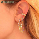 Silver Filled Hoop Earrings Zircon Double Chain Party Jewelry