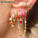 Silver Filled Hoop Earrings Zircon Double Chain Party Jewelry