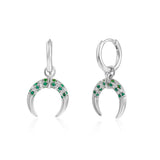 Silver Filled Moon Dangle Earrings Green Zircon Piercing Drop Earrings