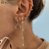 Silver Filled Moon Dangle Earrings Green Zircon Piercing Drop Earrings