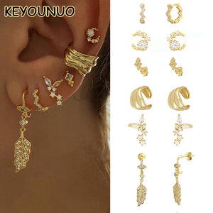 Boho Zircon Ear Cuffs Dangle Hoop Earrings Set