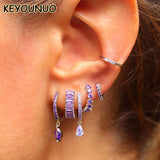 Silver Filled Water Drop Earrings Zircon Hoop Colorful Earring