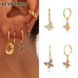 Silver Filled Zircon Drop Earrings For Women Pave Butterfly Dangle
