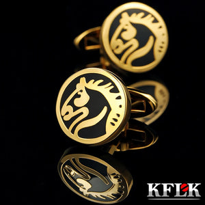 French Animal Cufflinks for Men Wedding Buttons Gold Horse Guests