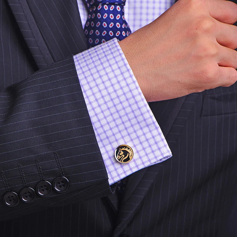 French Animal Cufflinks for Men Wedding Buttons Gold Horse Guests