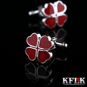 Red Clover Cufflink Button High Wedding Gift