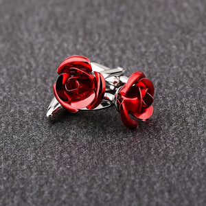 Red Rose Cufflinks Wedding Button Set