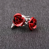 Red Rose Cufflinks Wedding Button Set