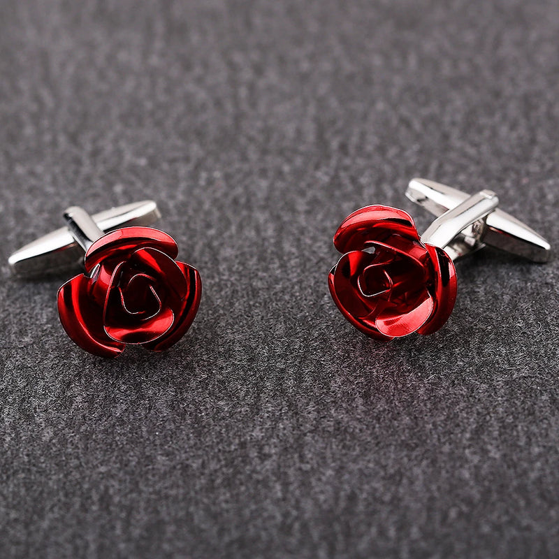 Red Rose Cufflinks Wedding Button Set