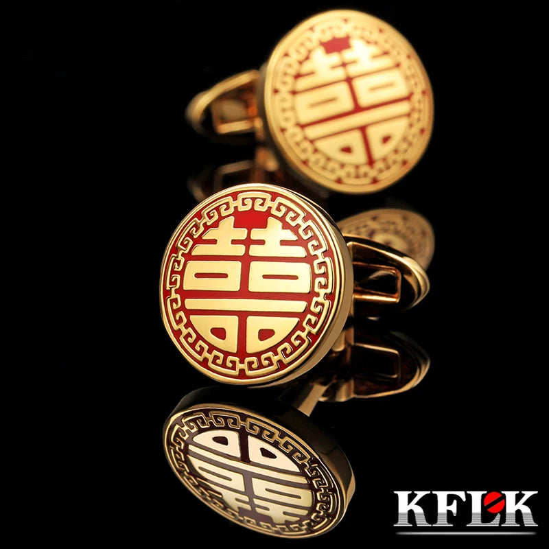 Gold-color Cufflinks for Mens Shirt, High Red Abotoaduras Chinese Guests