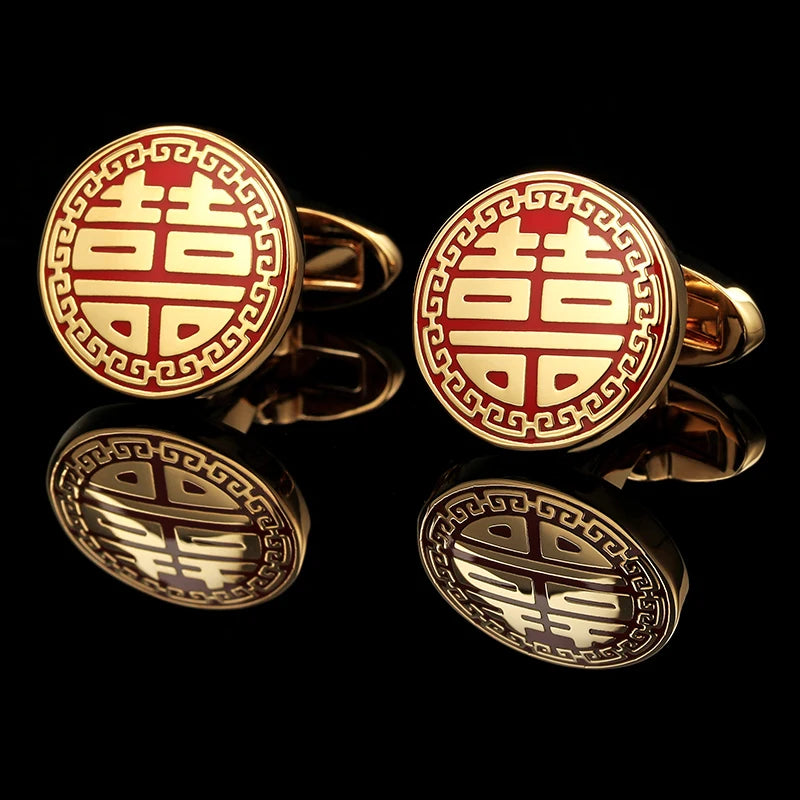 Gold-color Cufflinks for Mens Shirt, High Red Abotoaduras Chinese Guests