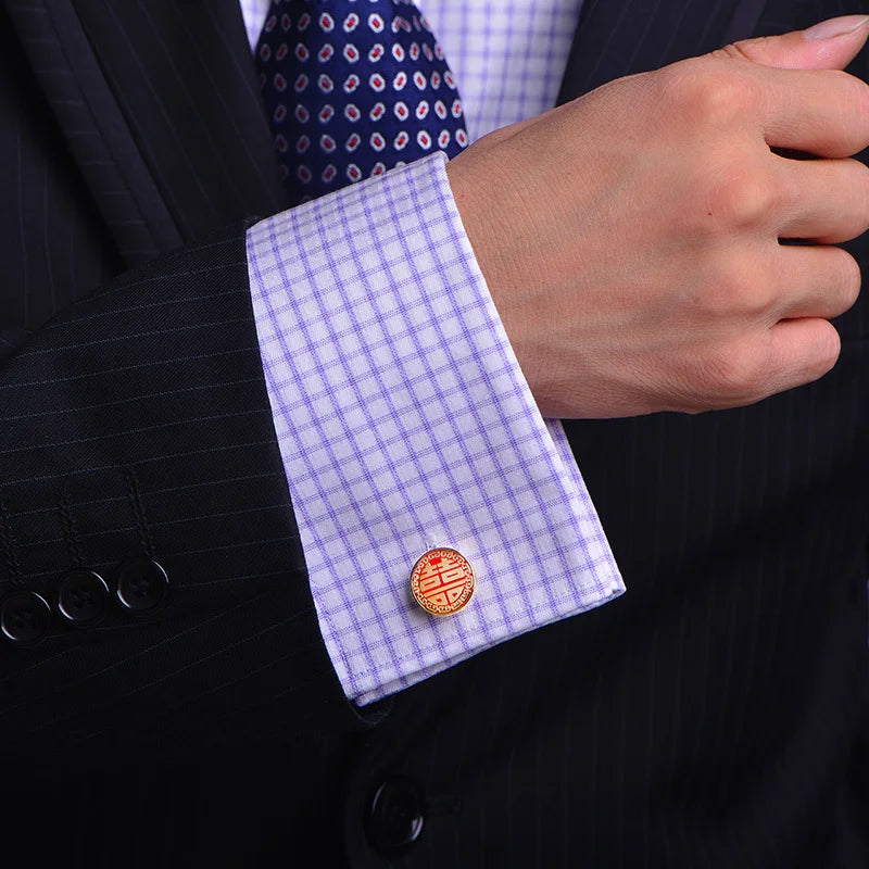 Gold-color Cufflinks for Mens Shirt, High Red Abotoaduras Chinese Guests