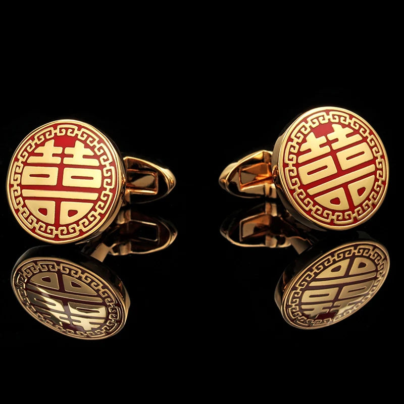 Gold-color Cufflinks for Mens Shirt, High Red Abotoaduras Chinese Guests