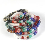 Natural Rose Pink Quartz Red Agates Stone Beads 7 Chakra Stretch Bracelet