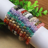 Natural Rose Pink Quartz Red Agates Stone Beads 7 Chakra Stretch Bracelet