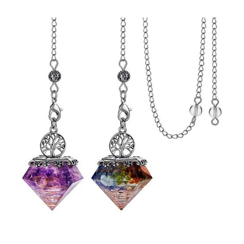 Chakra Pendulum Crystal Dowsing Tree of Life Natural Amethyst Pyramid