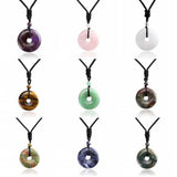 Natural Healing Crystal Quartz Necklace Amethysts Stone Lucky Coin Pendant