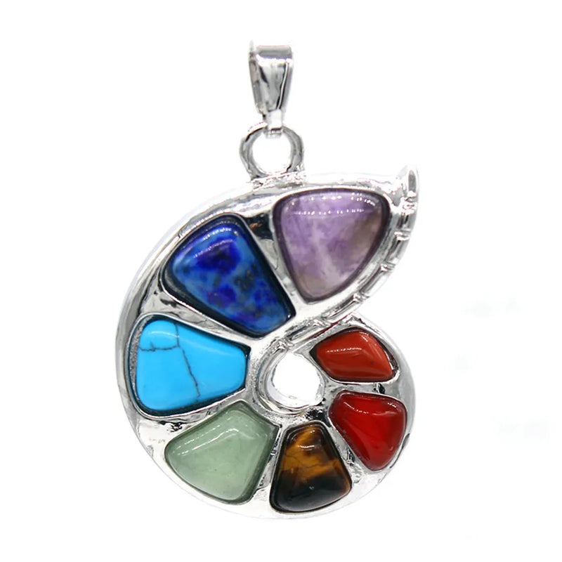 7 Chakra Crystal Snail Spiral Pendant for Healing
