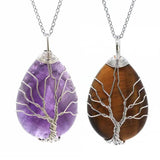 Wire Wrapped Tree of Life Pendant Crystal Quartz Chakra Point Necklace