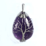 Wire Wrapped Tree of Life Pendant Crystal Quartz Chakra Point Necklace
