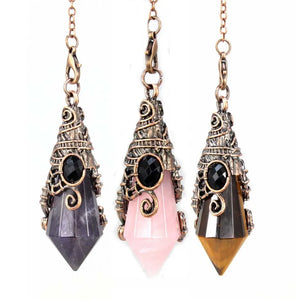 KFT 12 Faceted Rose Pink Quartz Pendulum Necklace
