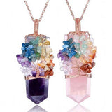 7 Chakra Tree of Life Amethysts Quartz Necklace