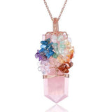 7 Chakra Tree of Life Amethysts Quartz Necklace
