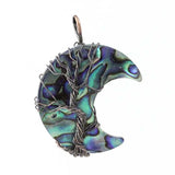 Natural Abalone Shell Tree Of Life Pendant, Moon Crescent Shell Necklace