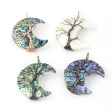 Natural Abalone Shell Tree Of Life Pendant, Moon Crescent Shell Necklace