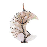Natural Abalone Shell Tree Of Life Pendant, Moon Crescent Shell Necklace