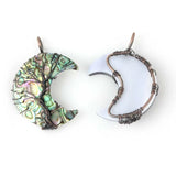 Natural Abalone Shell Tree Of Life Pendant, Moon Crescent Shell Necklace