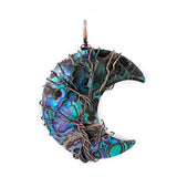 Natural Abalone Shell Tree Of Life Pendant, Moon Crescent Shell Necklace