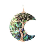 Natural Abalone Shell Tree Of Life Pendant, Moon Crescent Shell Necklace