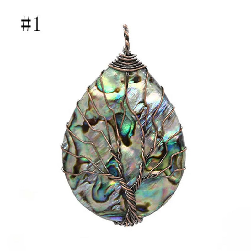 Natural Paua Abalone Shell Tree of Life Heart Pendant