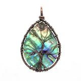 Natural Paua Abalone Shell Tree of Life Heart Pendant