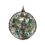 Natural Paua Abalone Shell Tree of Life Heart Pendant