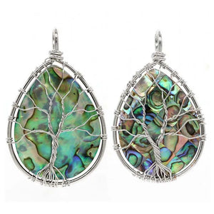 Natural Paua Abalone Shell Tree of Life Heart Pendant
