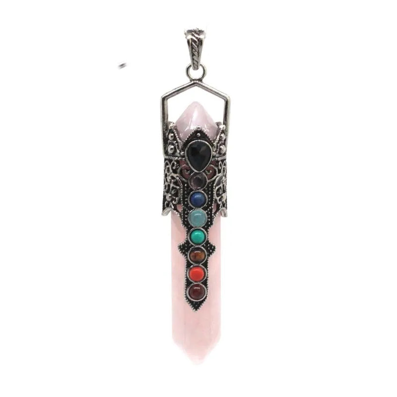7 Chakra Natural Crystal Pendant Hexagonal Point Healing
