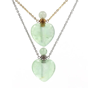 Fluorite Perfume Bottle Diffuser Necklace Heart Crystal Pendant