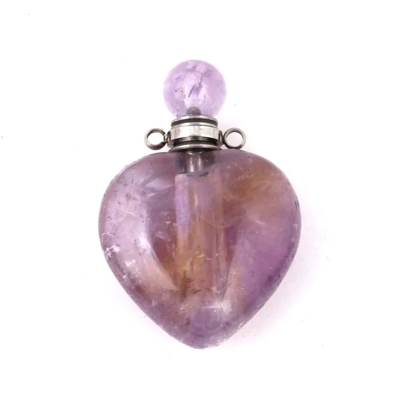 Fluorite Perfume Bottle Diffuser Necklace Heart Crystal Pendant
