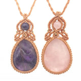 KFT Crystal Quartz Stone Pendant Macrame Necklace